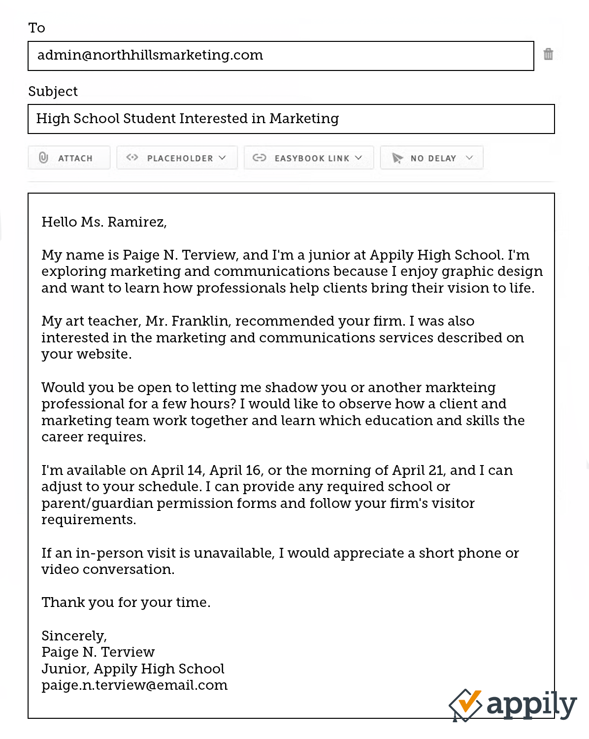 Job shadowing email example