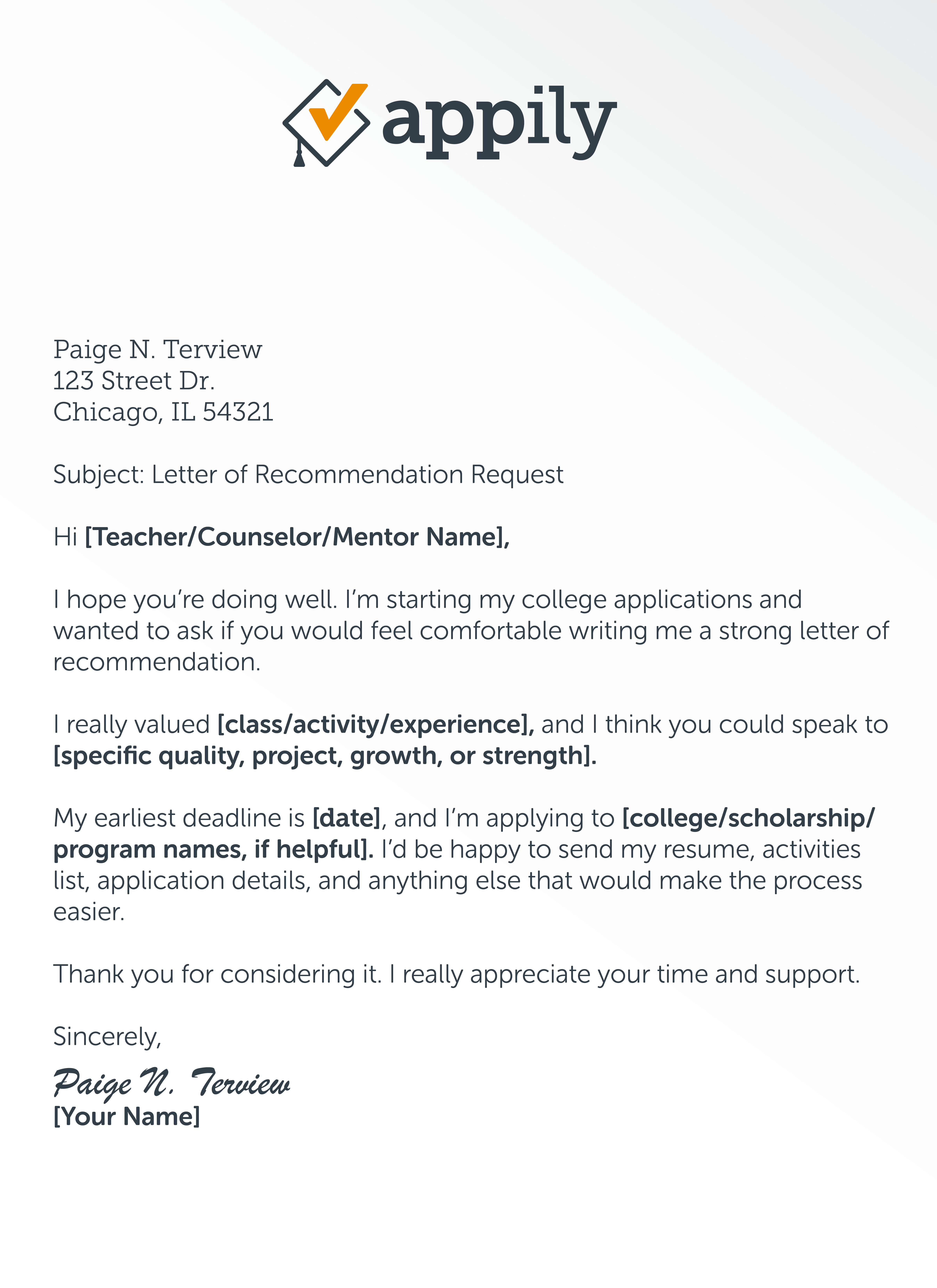 Letter of Recommendation Template