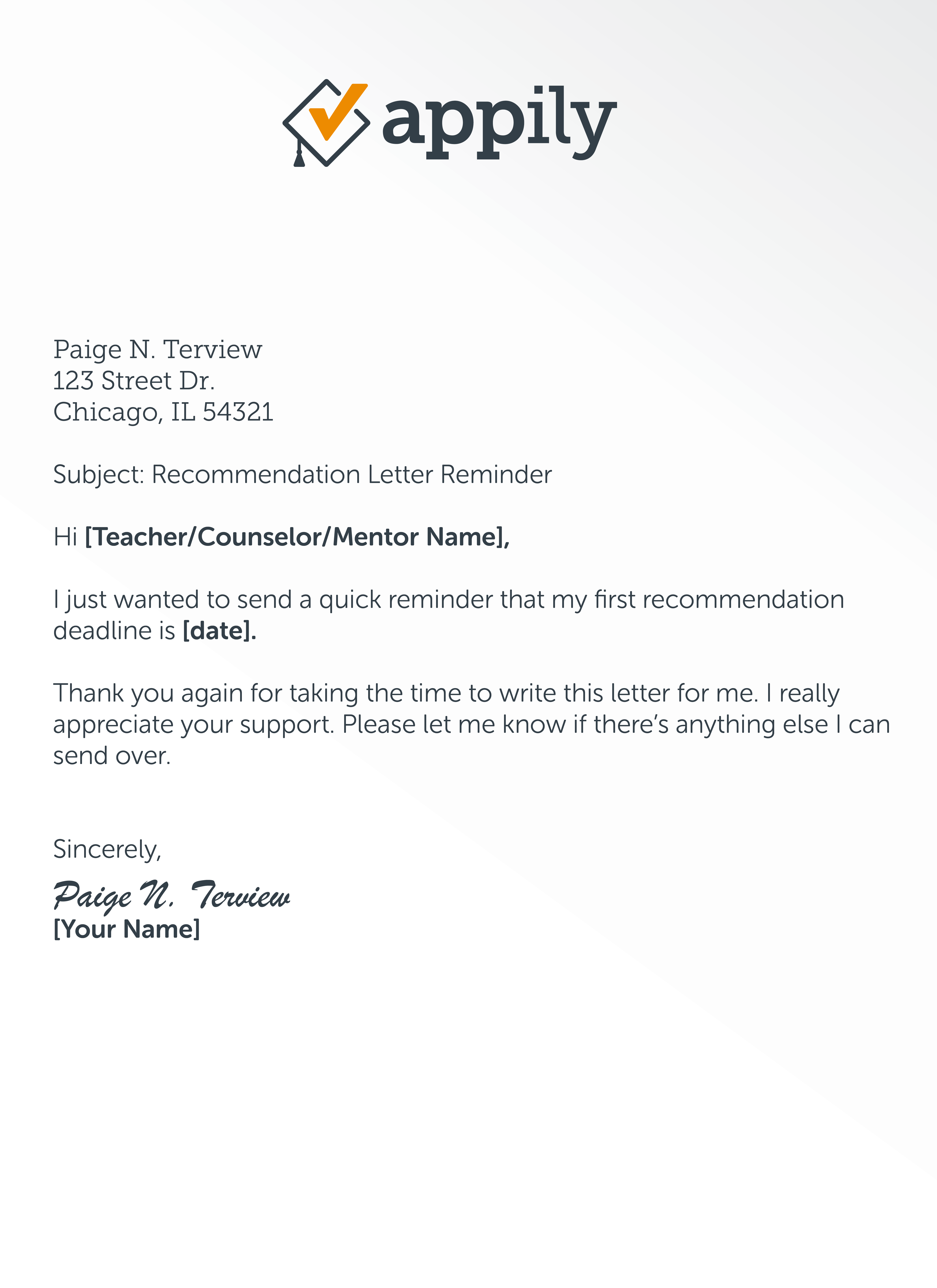 Letter of Recommendation Follow Up Template