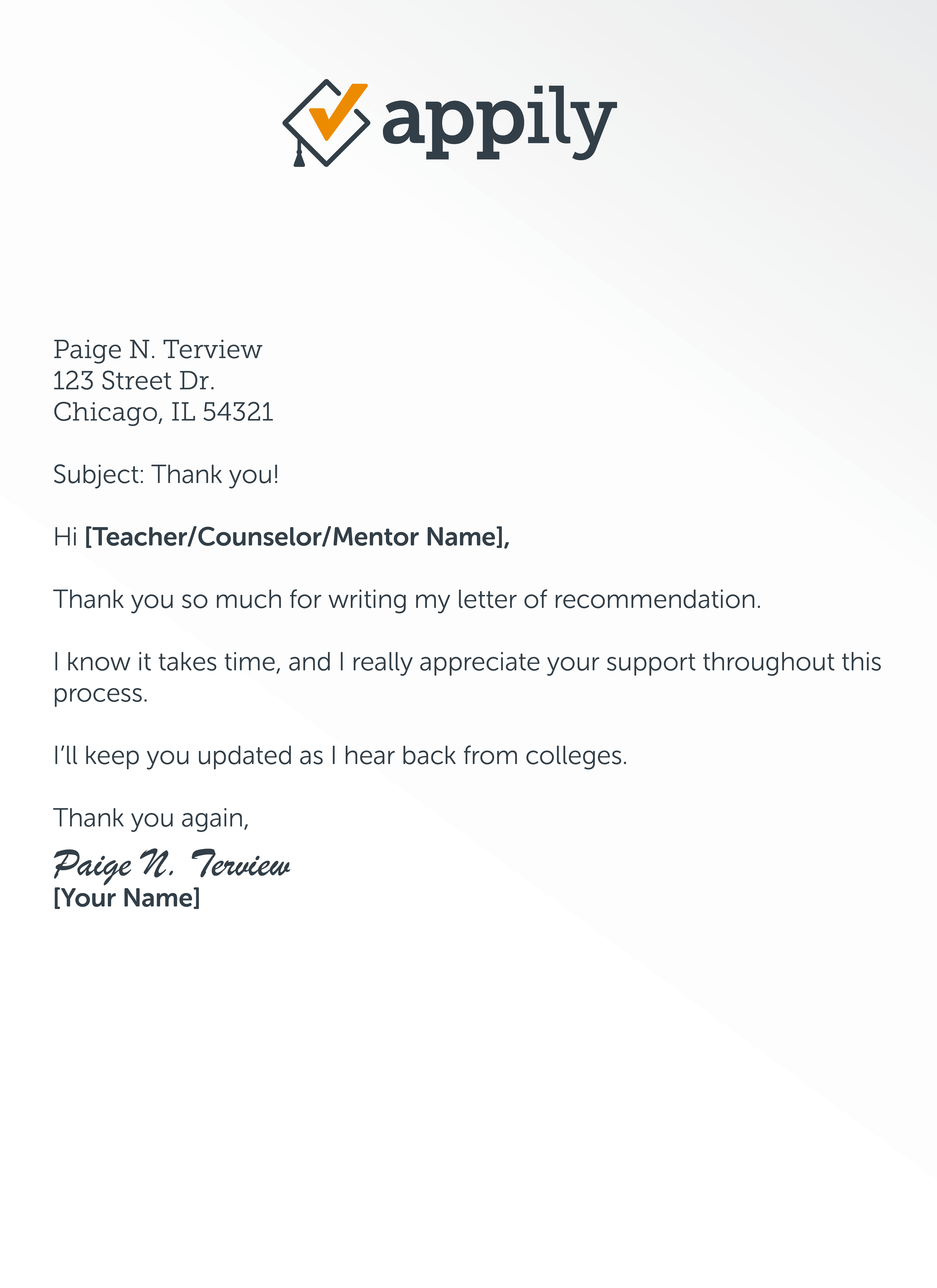 Letter of Recommendation Thank You Template