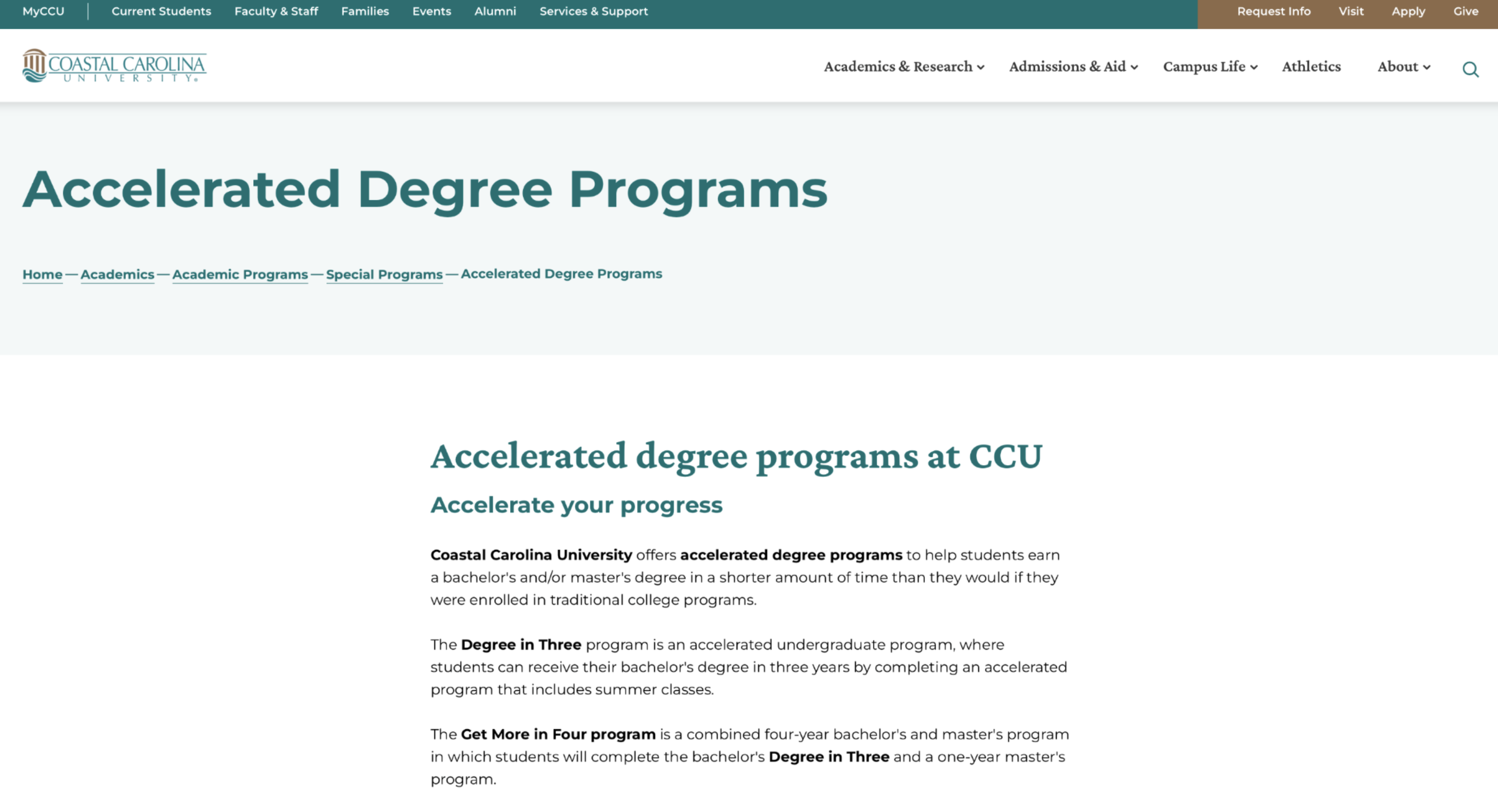 Coastal Carolina University Accelerated Degree Programs page