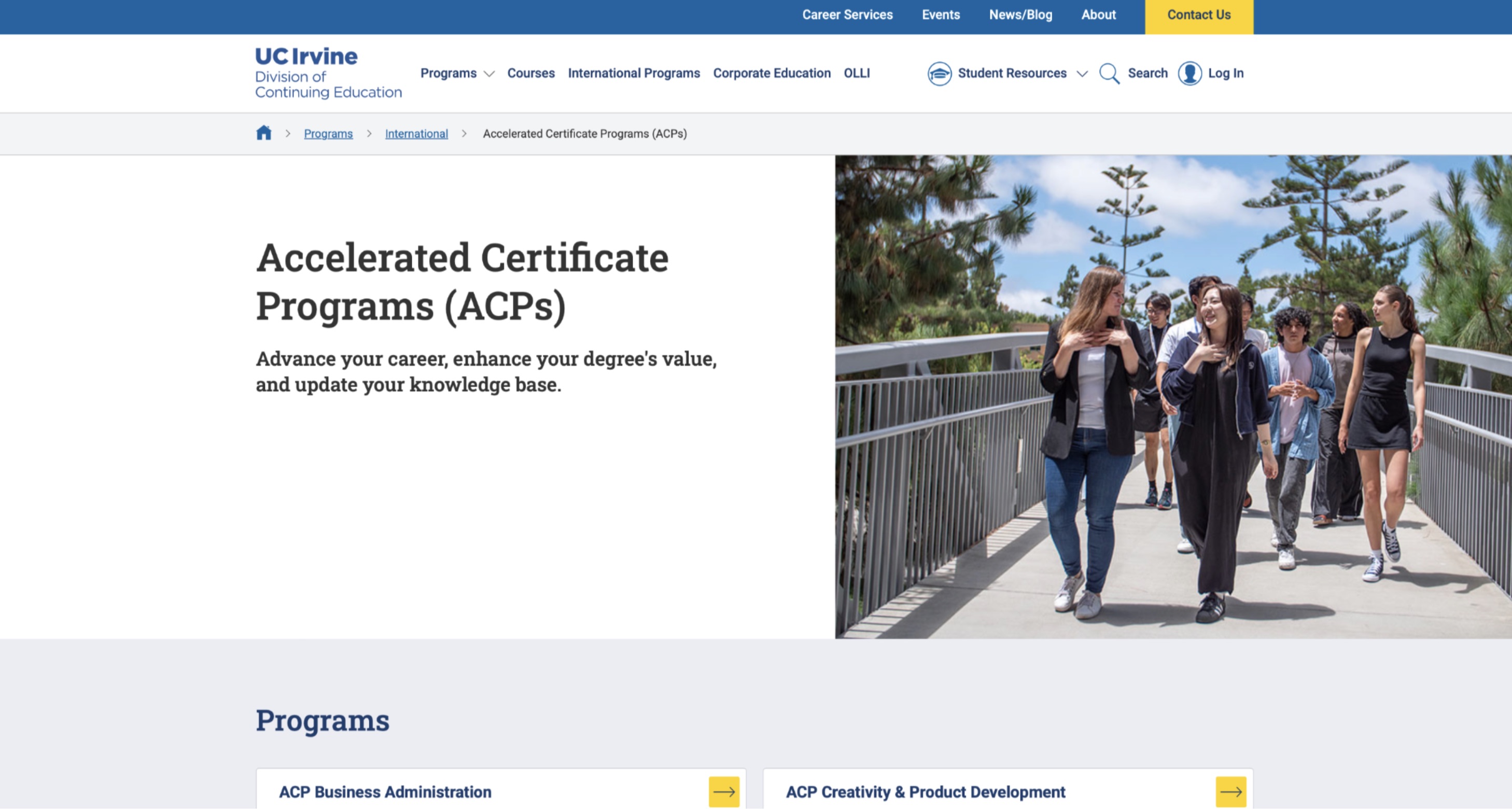 UC Irvine Accelerated Certificate Programs page