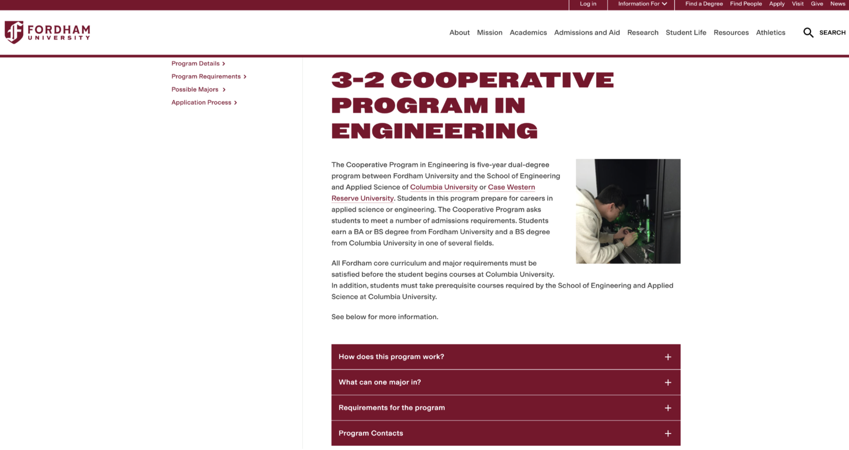 Fordham University's 3-2 Cooperative Program page