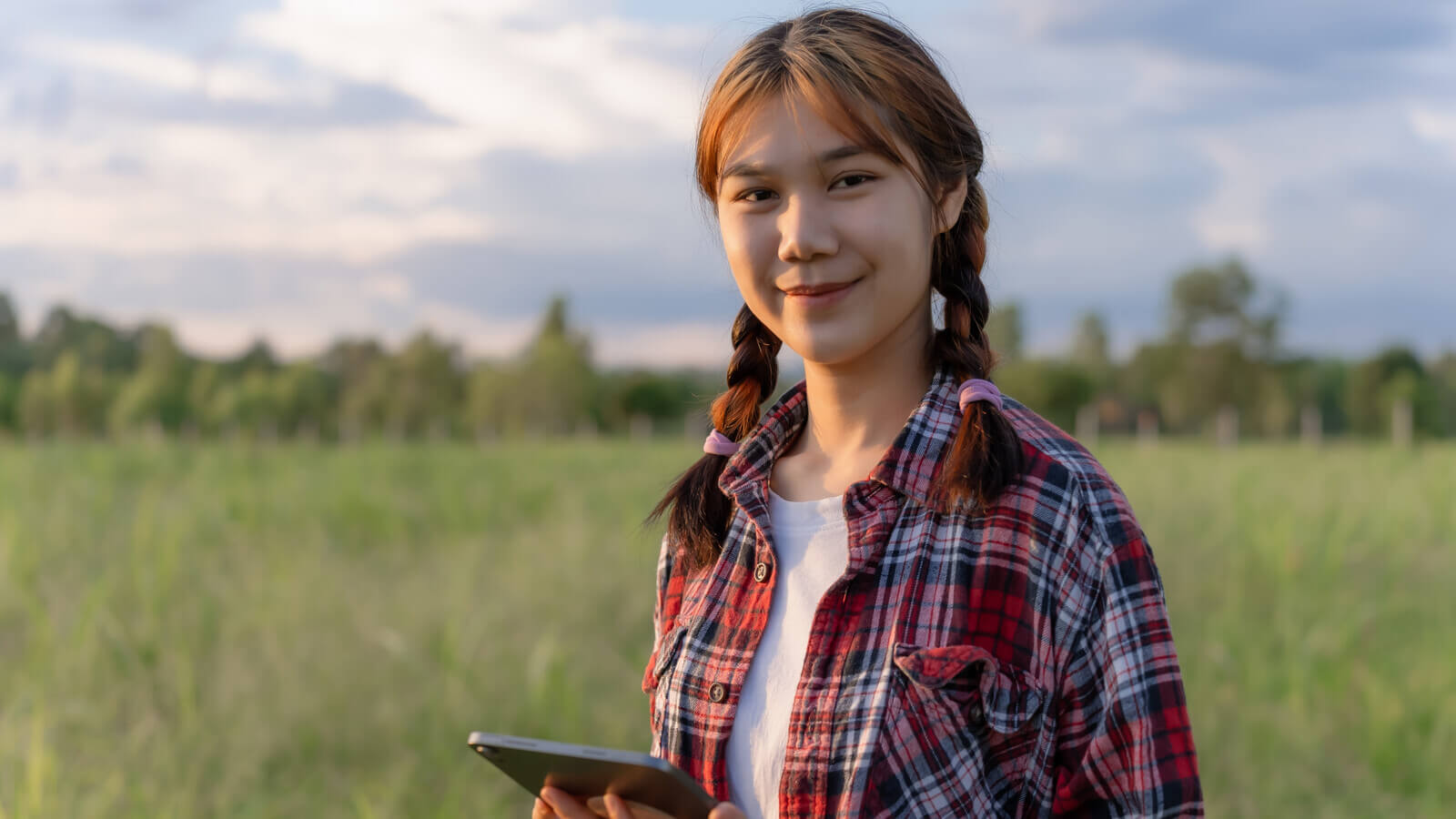 rural college student in a field