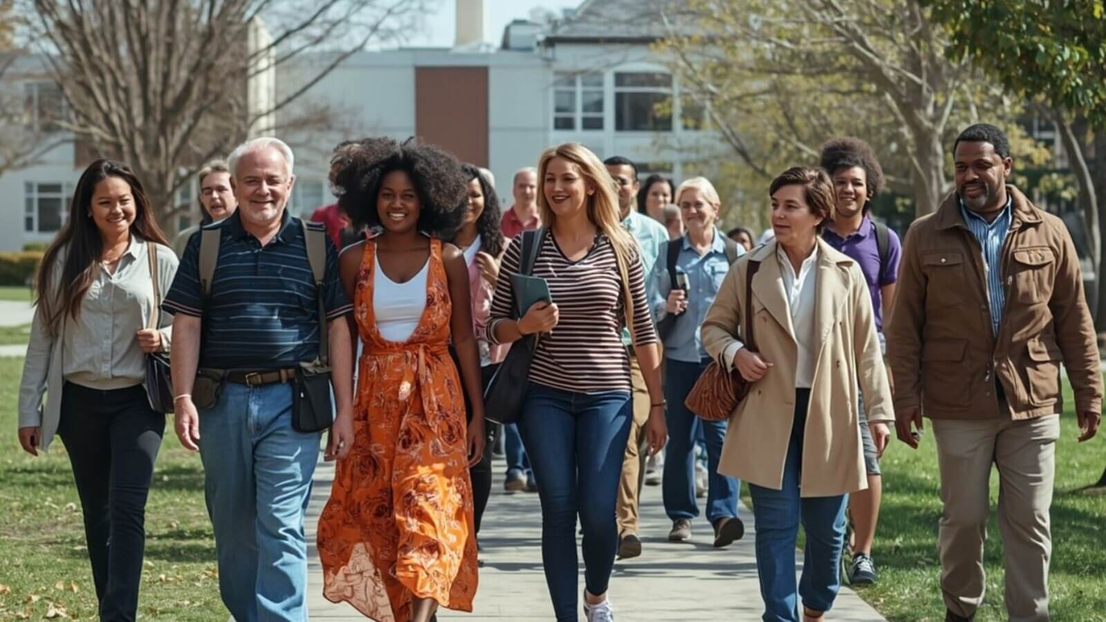 Group of high school counselors attending a college campus visit on a fall day.