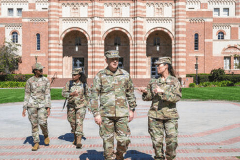 Military students on campus talking