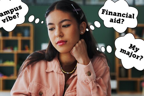 College student ponders which school is right for them