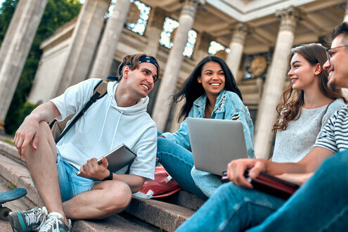 a group of students talk about careers