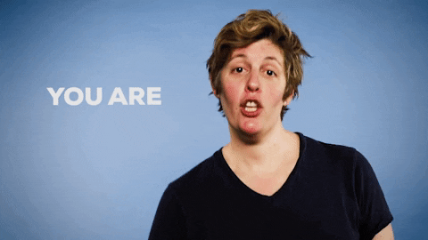 Sally Kohn saying "You are crushing it" on an ombre blue background. 