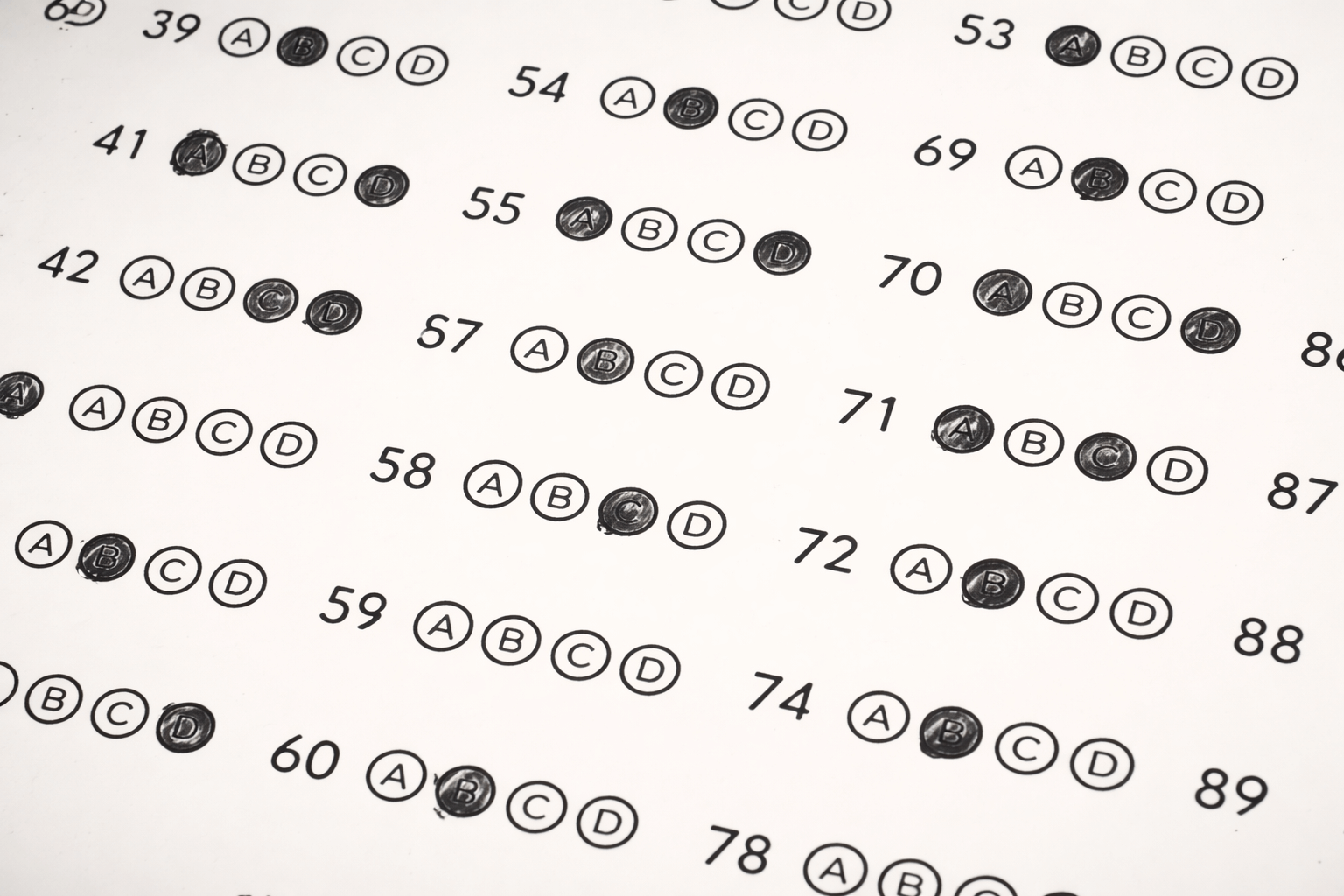 Test with multiple choice answers