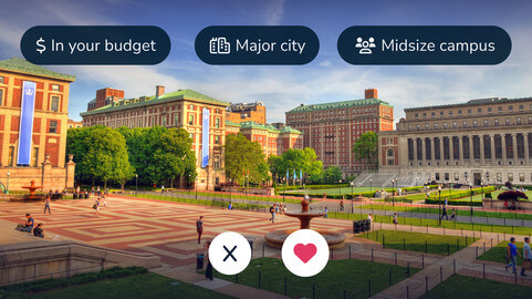 a screenshot of a phone screen showing a college search