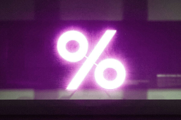 a percent sign against a purple background