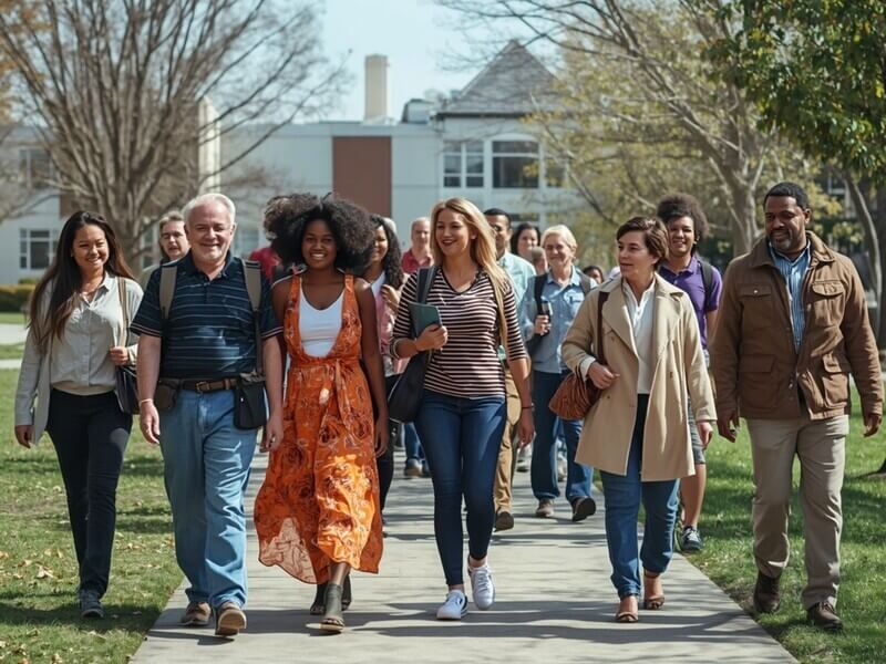 Group of high school counselors attending a college campus visit on a fall day.