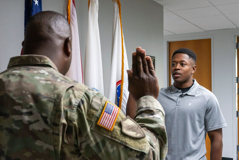 a military commander swears in a new cadet