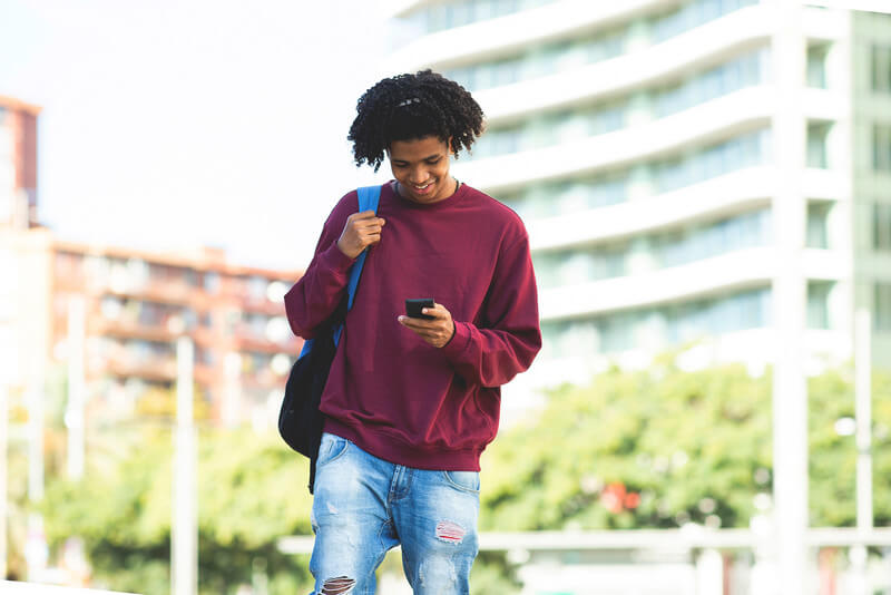 a student looks at his online application for college